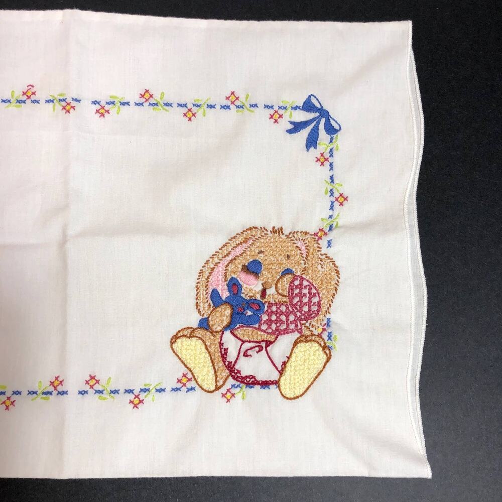 Vintage Embroidered Bunny Rabbit Baby Pillowcase, Handmade - Picture 10 of 10